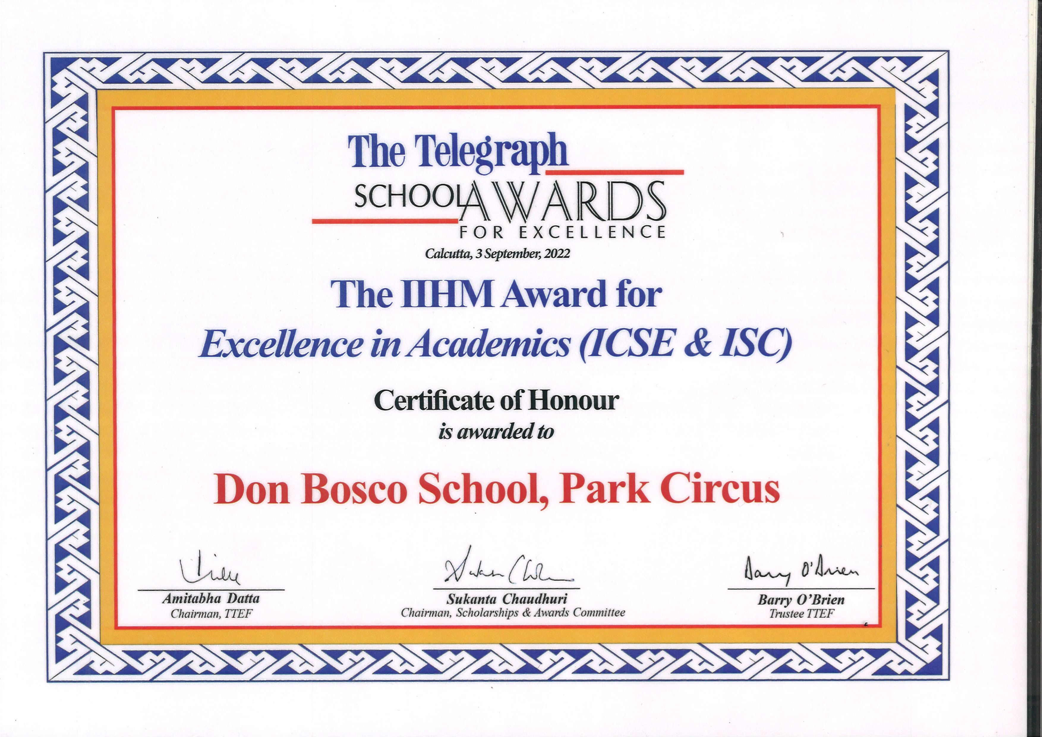 Academic Excellence Certificate